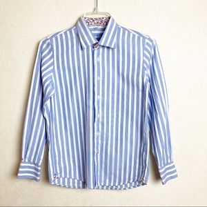 Robert Graham Button Down Dress Shirt Strips Blue White Boy Size 10/12